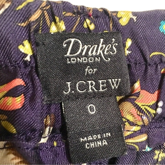 JCREW DRAKES London Trouser Pant Unicorn Dog Rabbit Bird Silk Pajama Navy Blue 0 - Picture 9 of 16